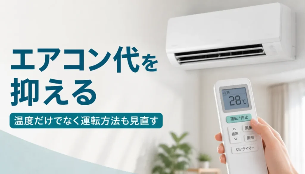 夏の設定温度を表示したエアコンのリモコン