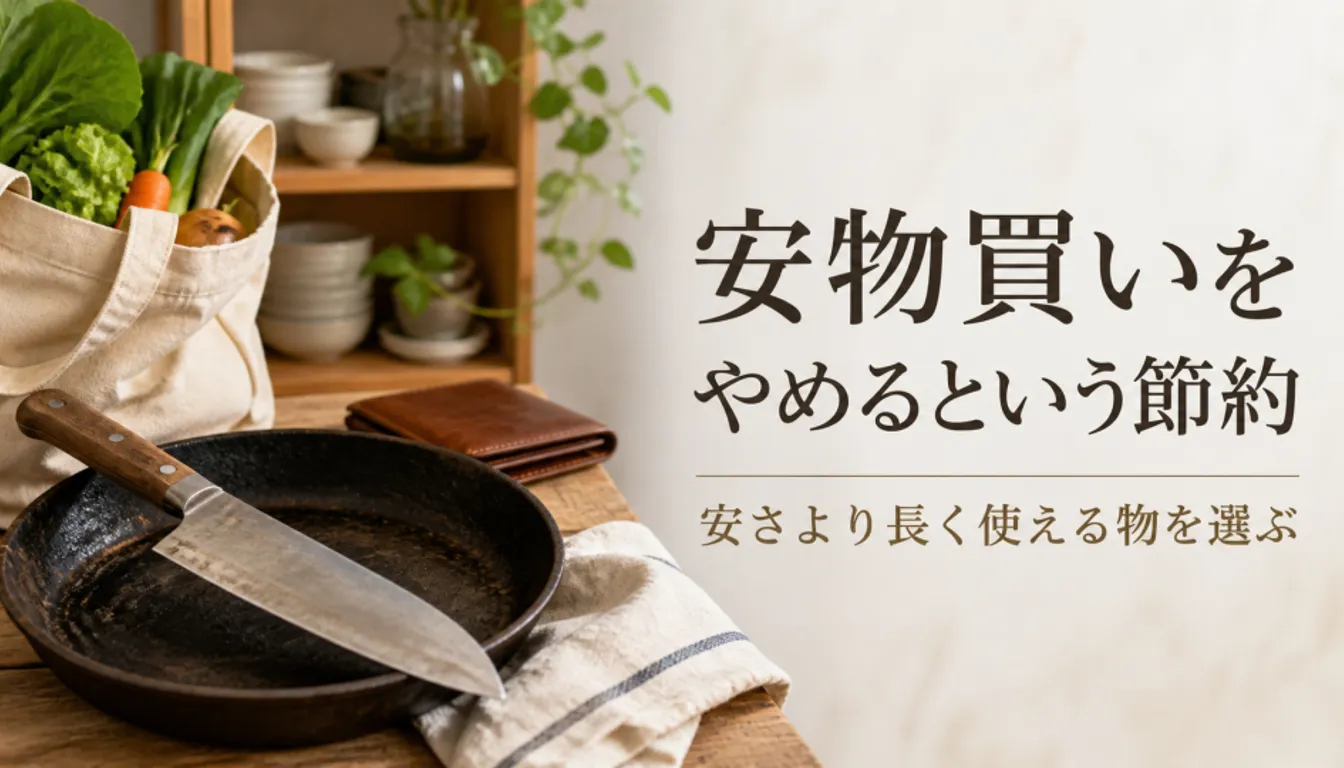 使い込まれた包丁と鉄のフライパン