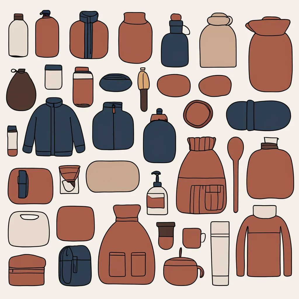 assorted winter warmth items flat lay hot water bottle
