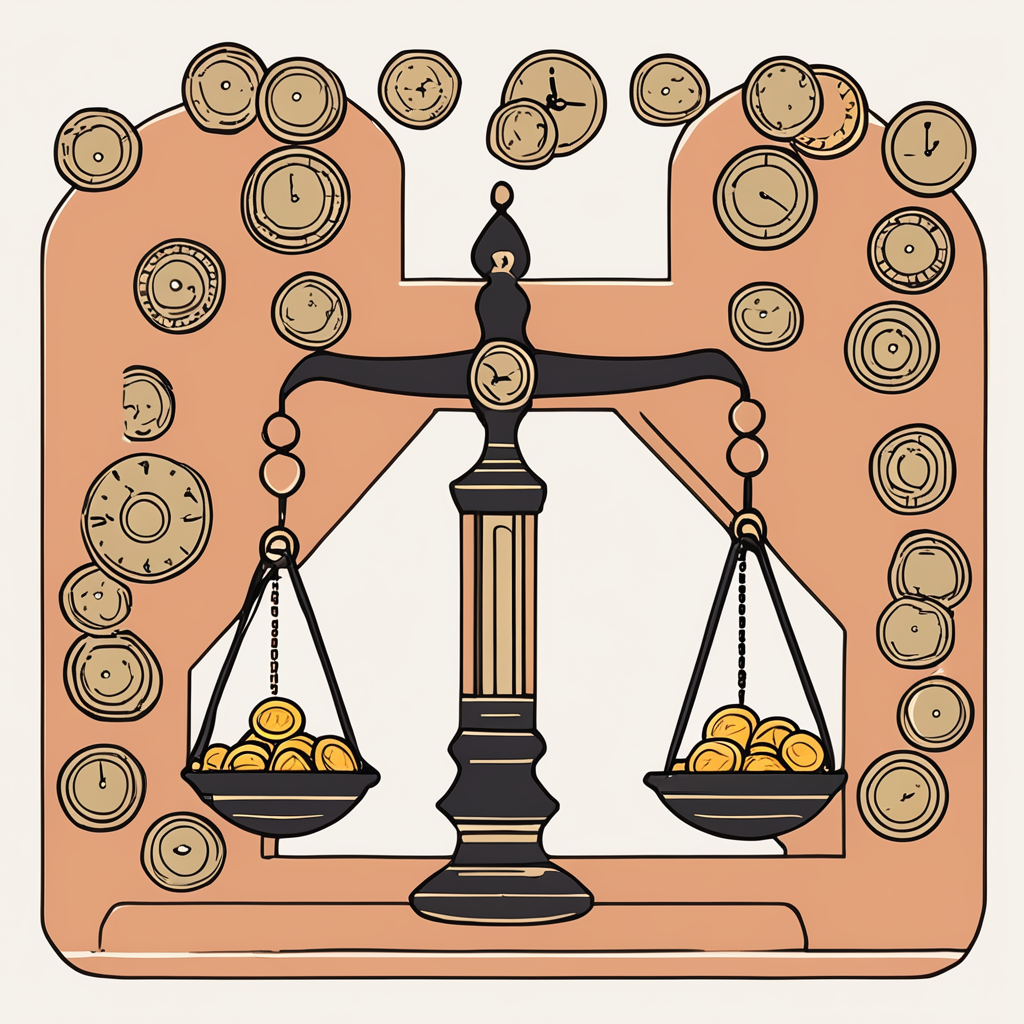 balance scale comparing coins and clock icon