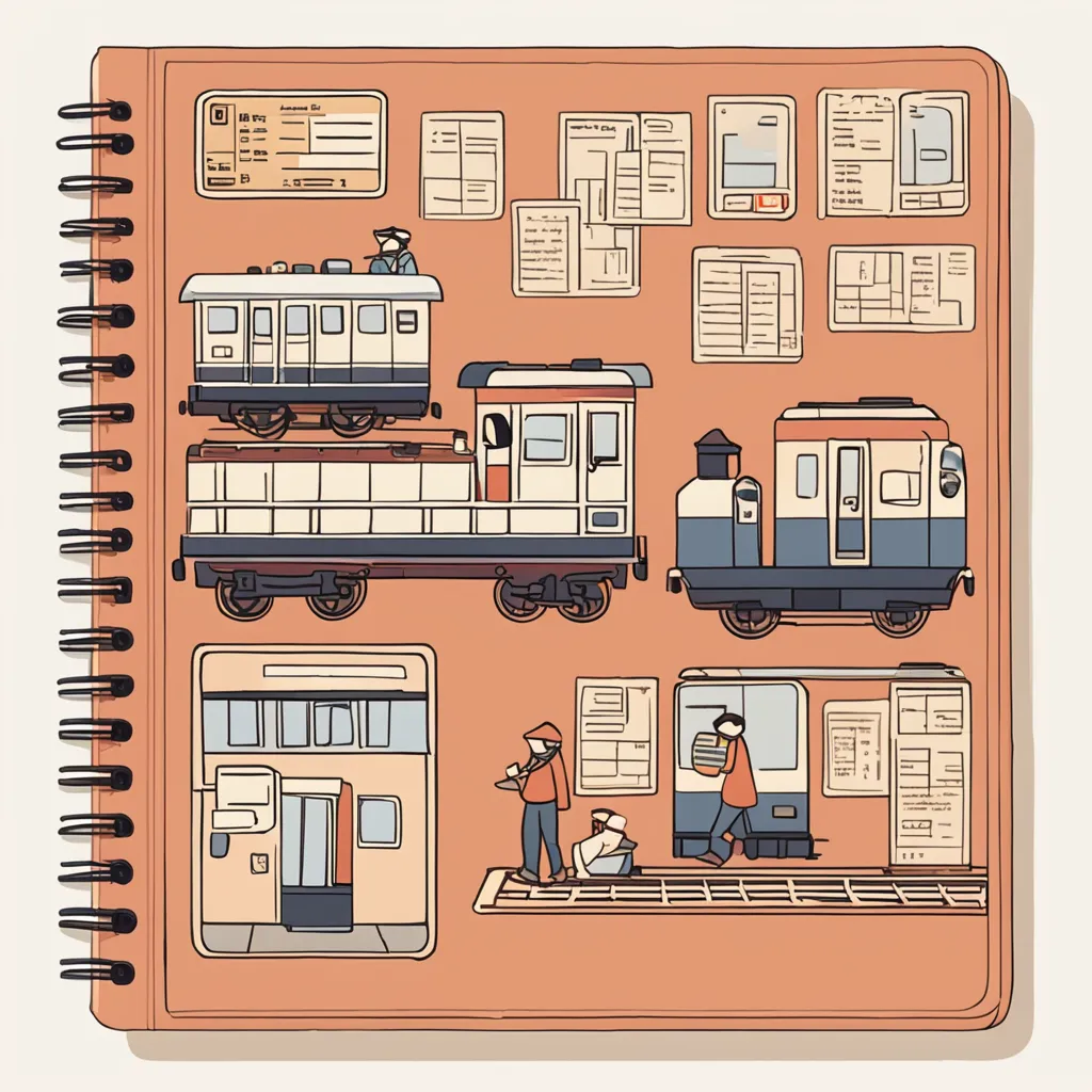 household budget notebook with train ticket receipts