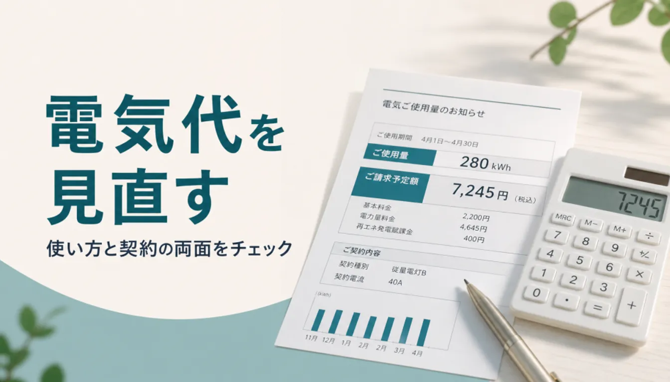 電気料金の検針票と電卓を並べた家計の見直しイメージ