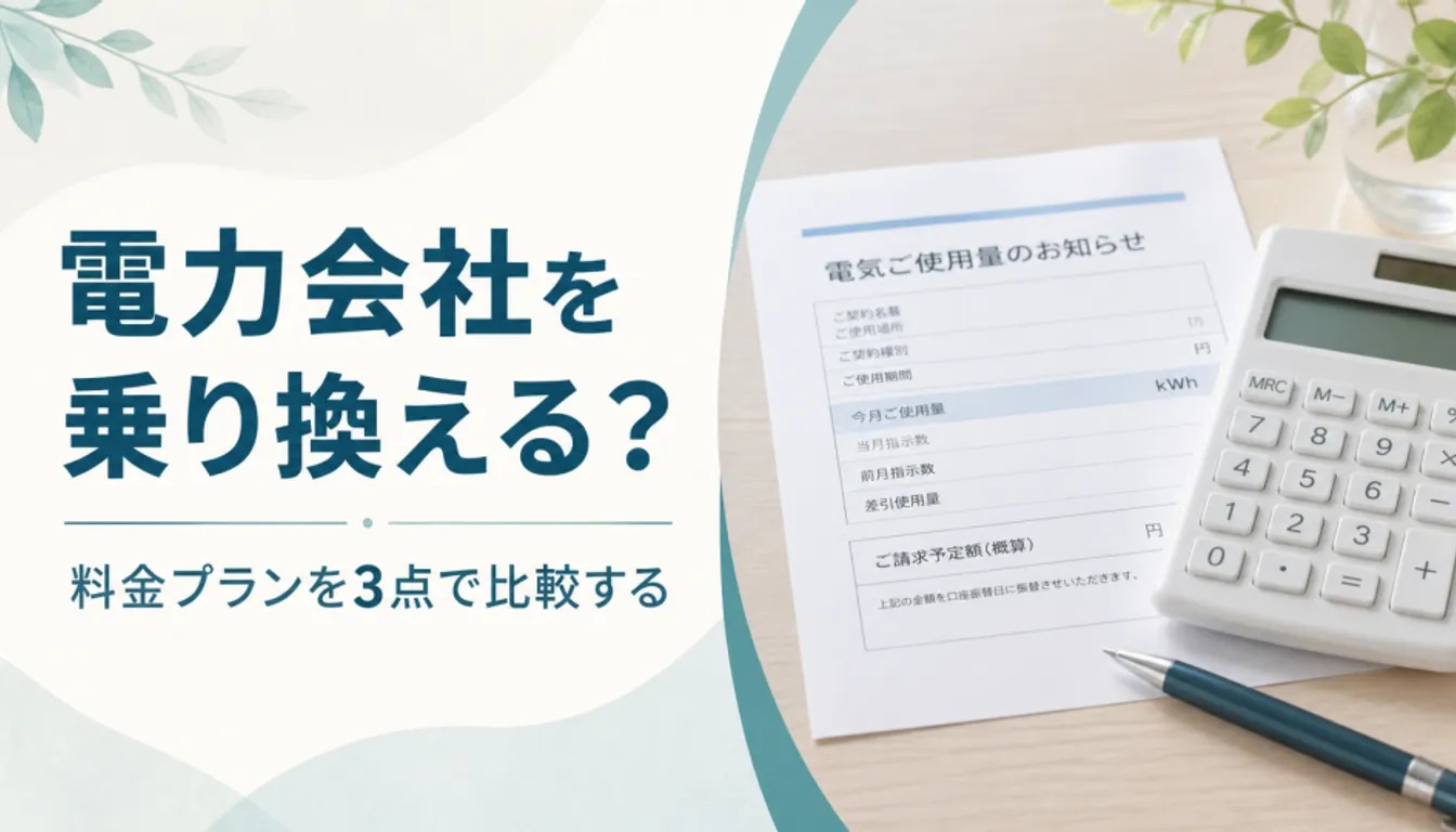 電気の検針票と電卓を並べて料金を確認する様子