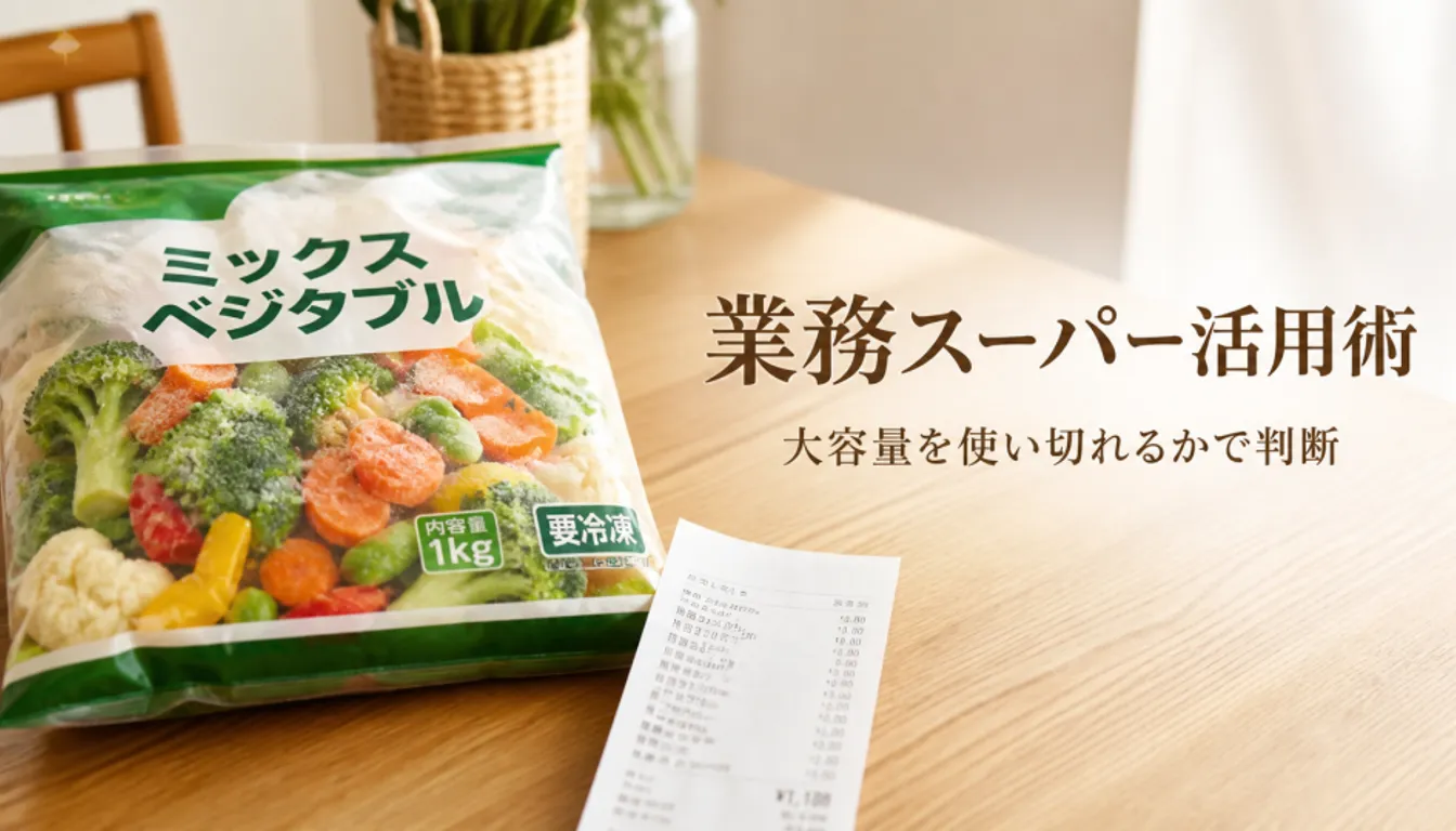冷凍野菜の大袋と買い物のレシート