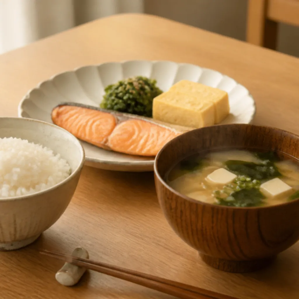 温かい汁物を添えた一人分の食卓