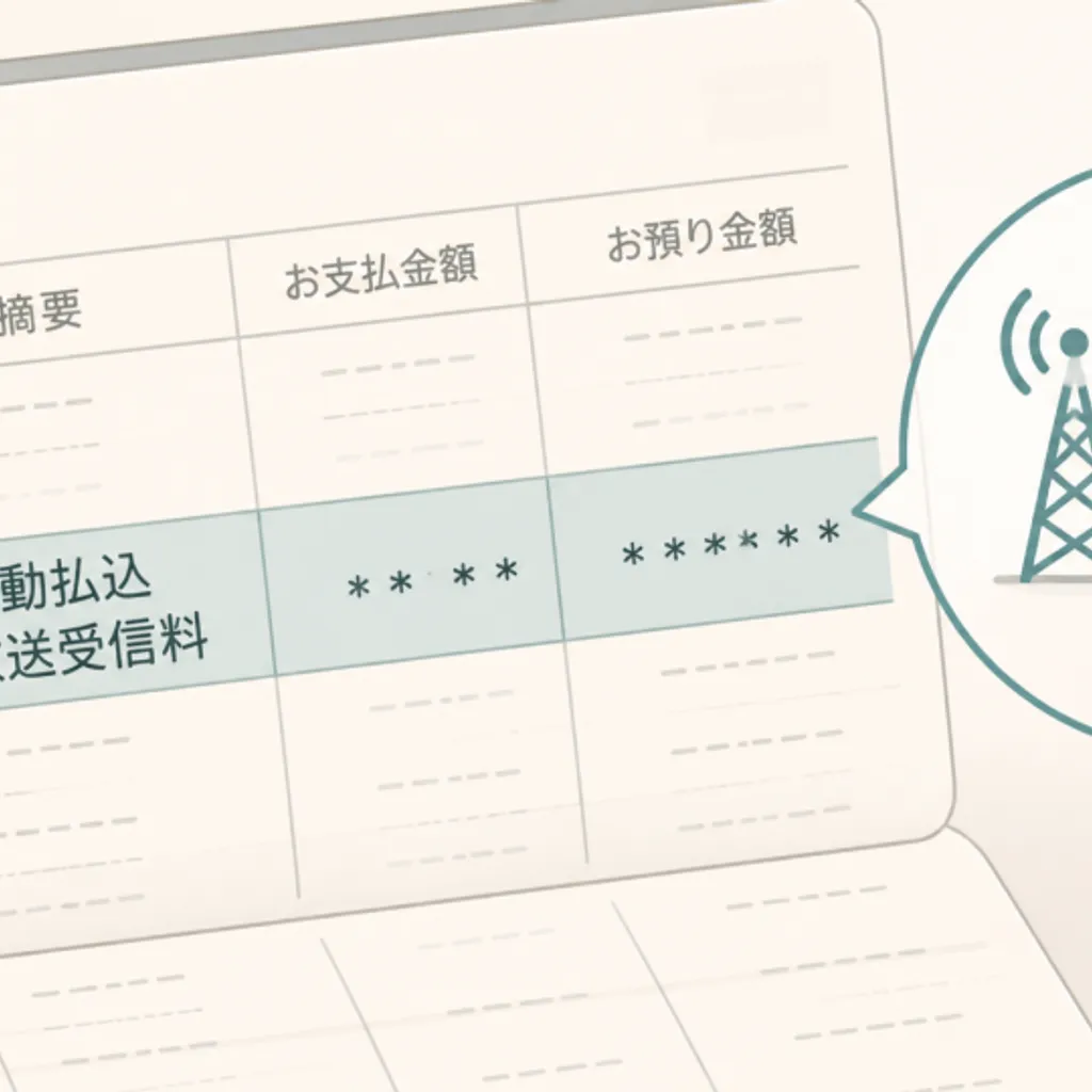 通帳に記載された毎月の受信料引き落とし記録