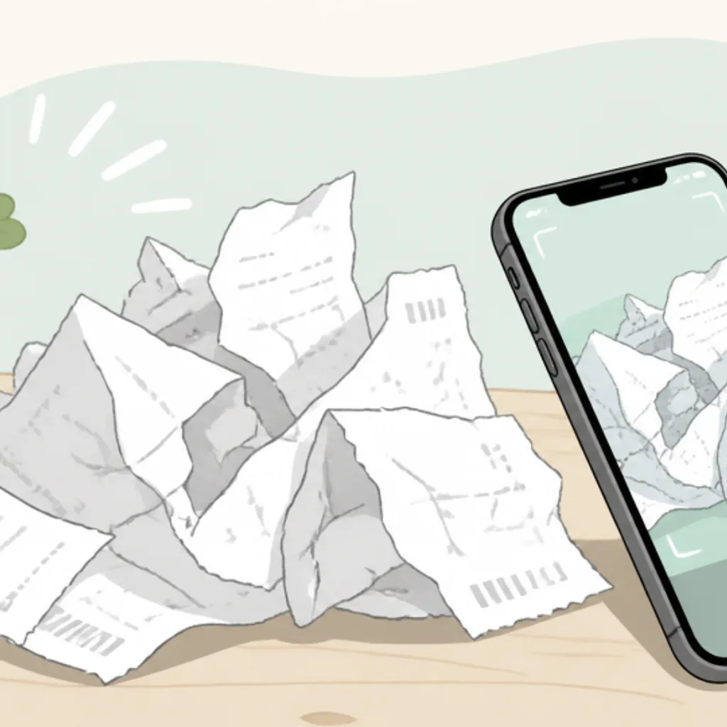スマホで撮影する前に並べた買い物のレシート