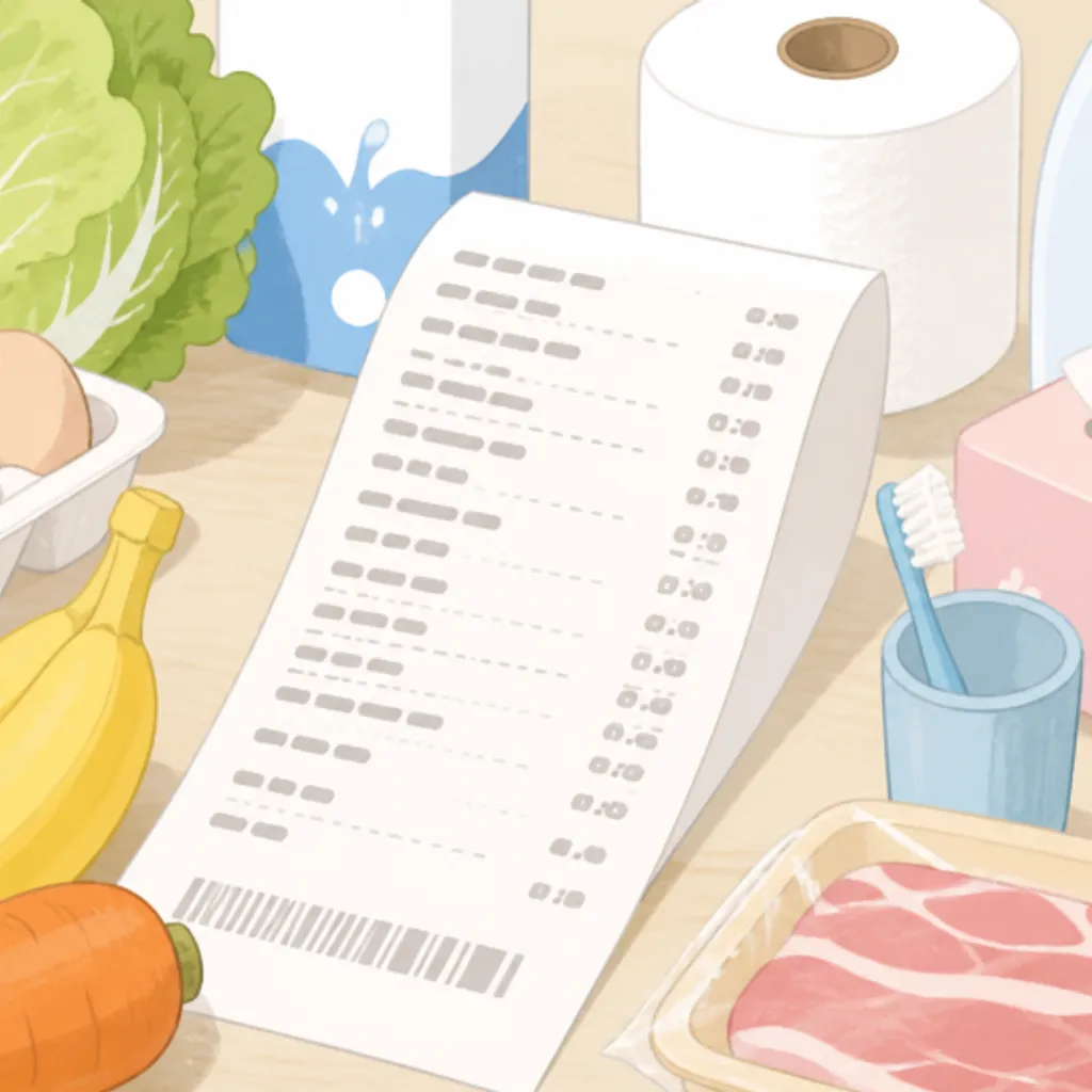 食品と日用品が混ざったスーパーのレシート