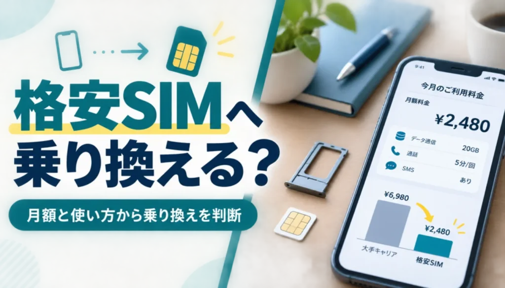 スマホと料金明細の画面、SIMカードトレイ