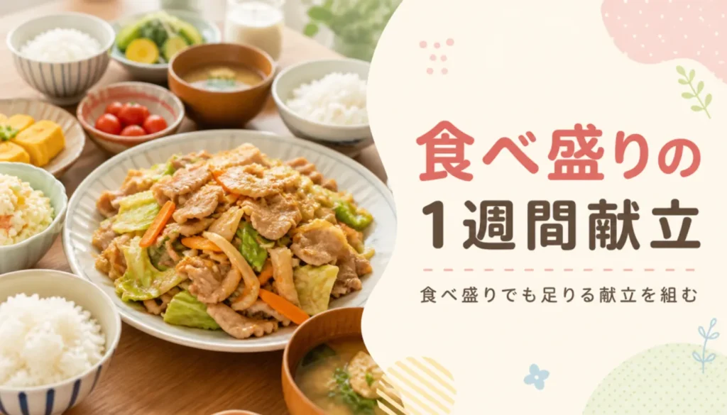 大皿料理とごはん茶碗が並ぶ家族の夕食風景
