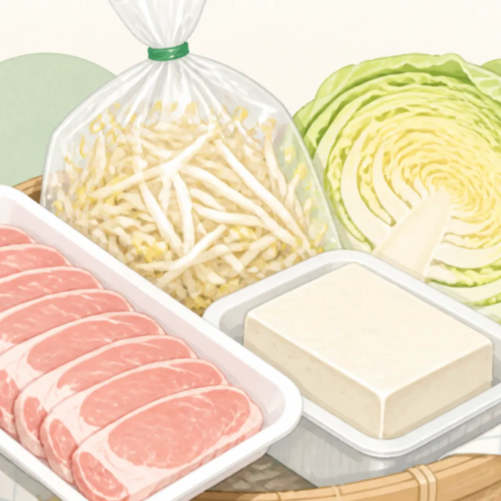 1週間分のまとめ買いで並んだ肉と野菜