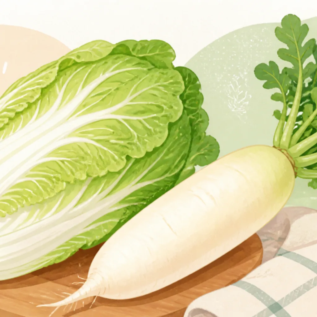 葉付きの大根と丸ごとの白菜など冬の根菜