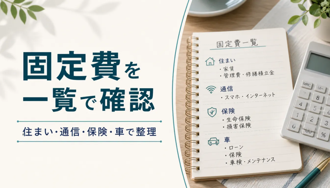 固定費を書き出したノートと電卓が並んだ様子