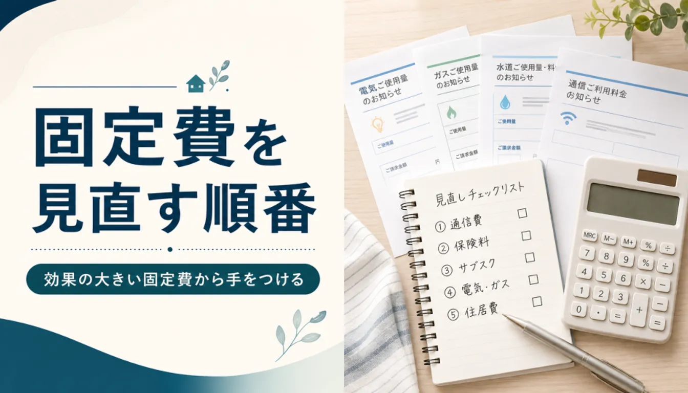 公共料金の請求書と電卓、手書きのチェックリスト