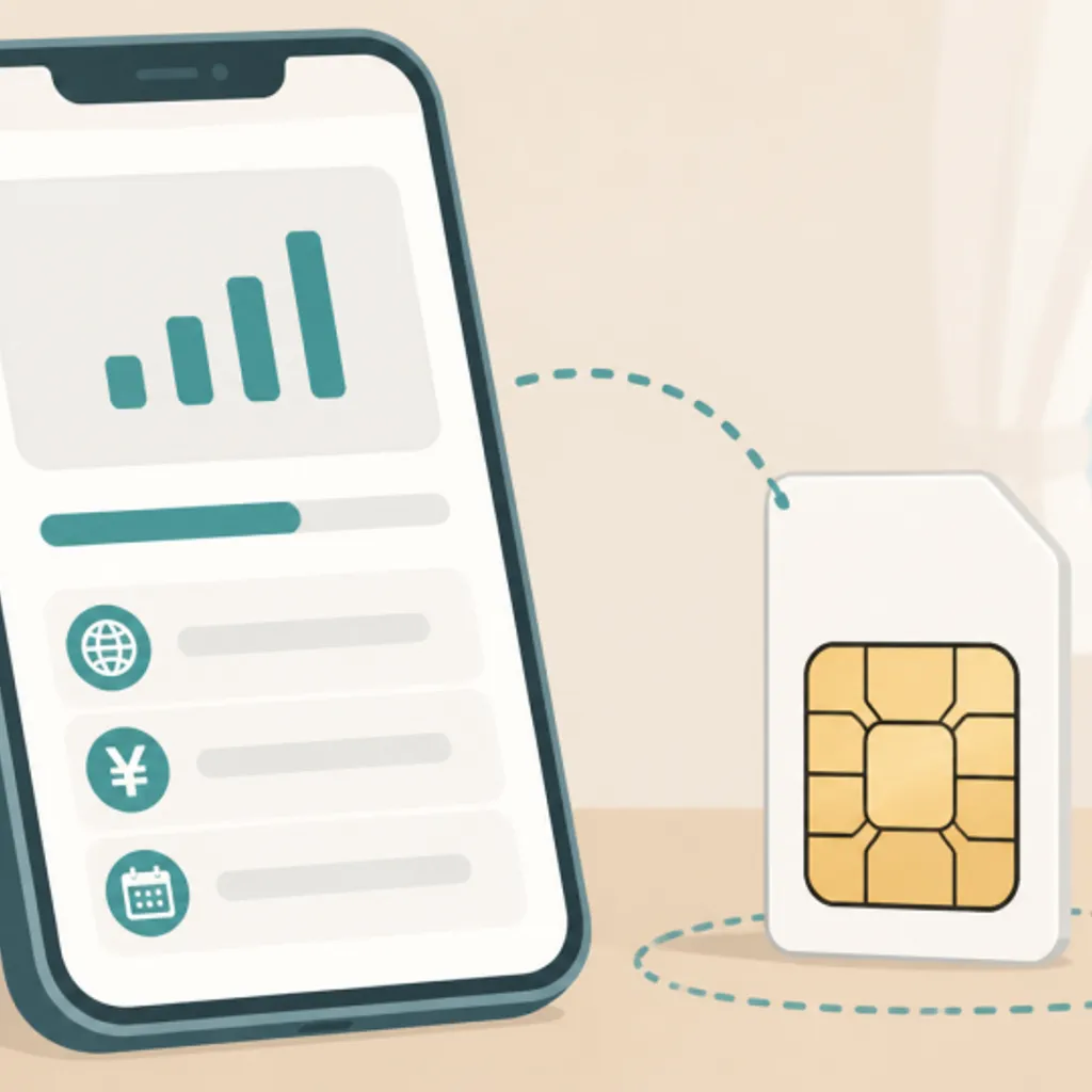 料金プラン画面を表示したスマホとSIMカード