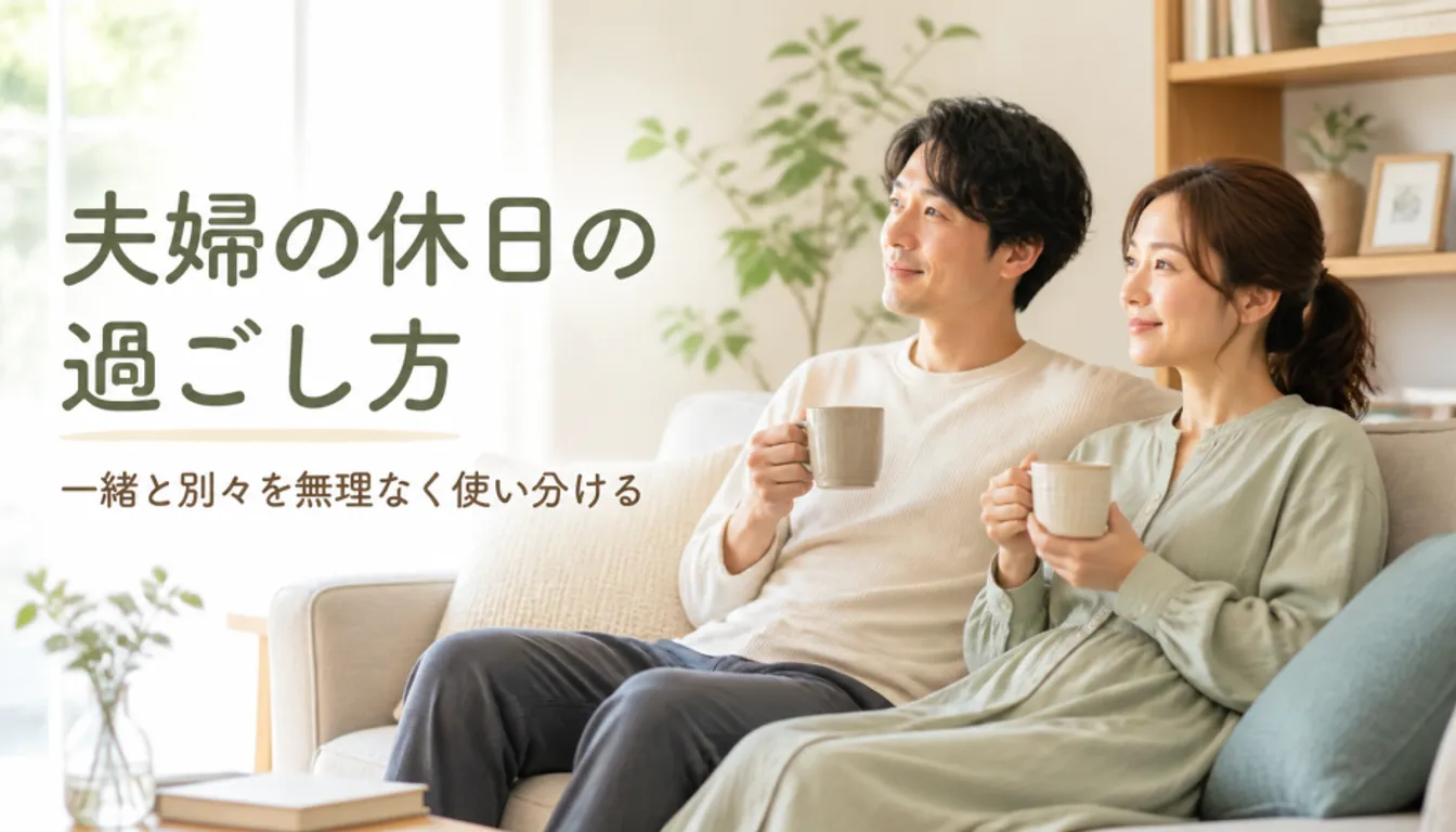 休日の朝、コーヒーを手にくつろぐ夫婦