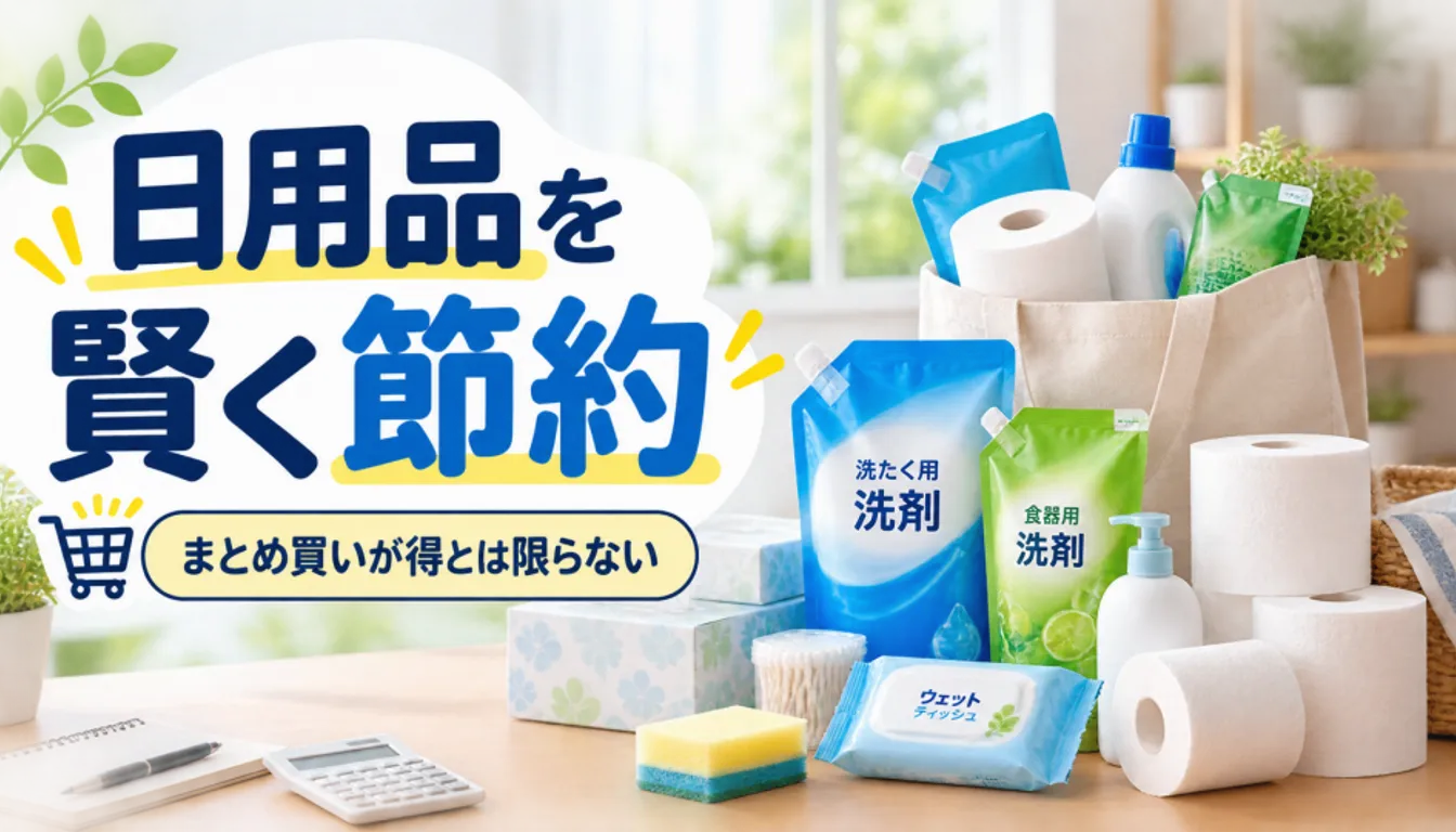 洗剤の詰め替えパックとトイレットペーパーが並んだ日用品のストック