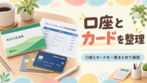 通帳とクレジットカードの明細を並べた様子