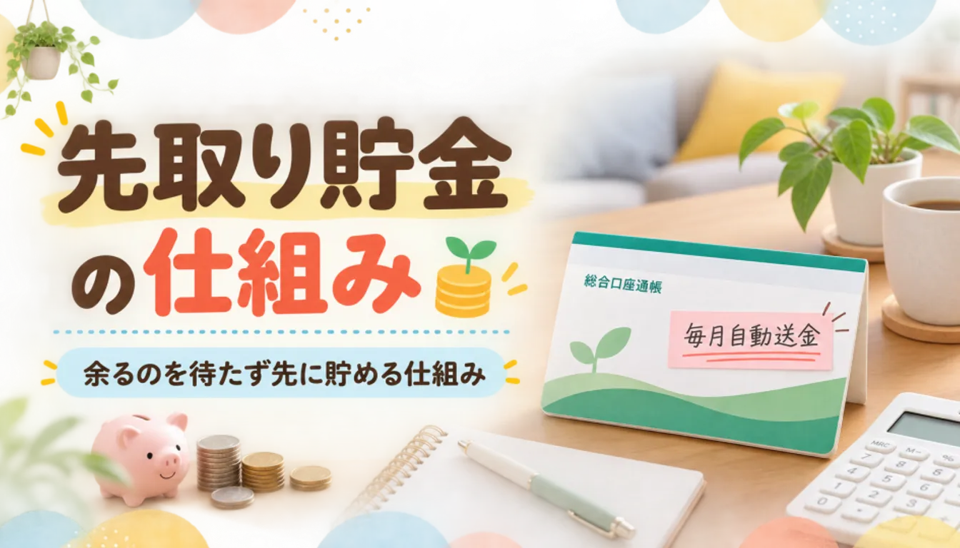 毎月の自動振替を書き込んだ貯金用の通帳