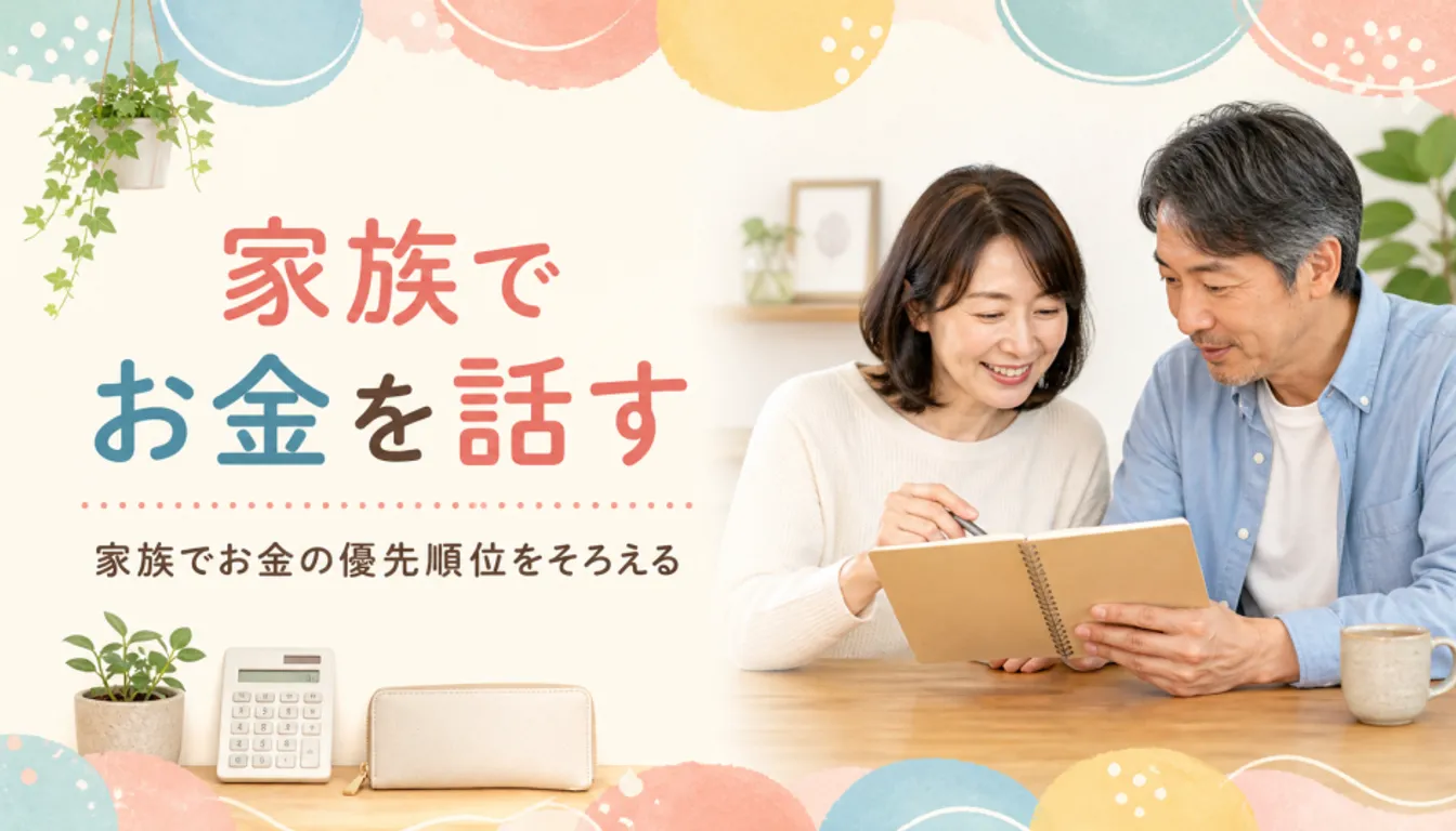 家計のノートを一緒に見ながら話し合う夫婦