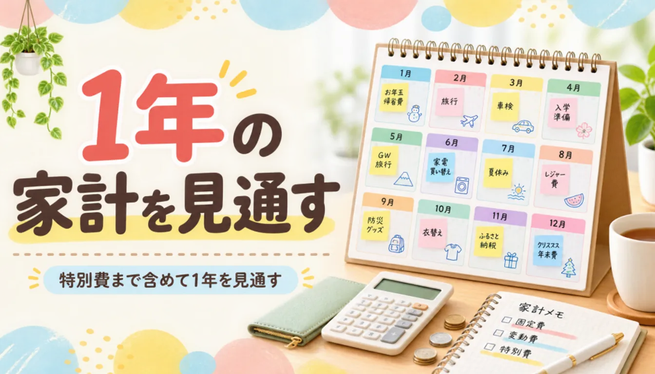 付箋を貼った1年分の家計カレンダー