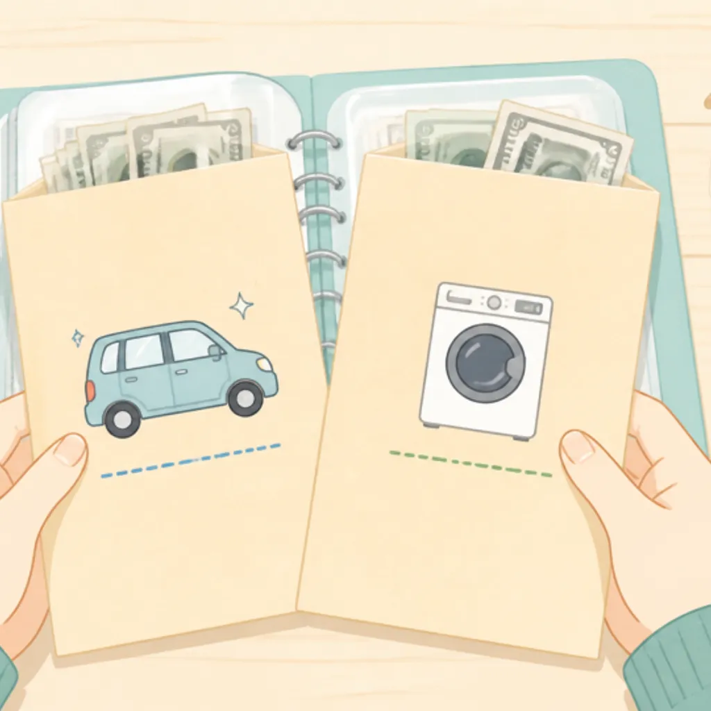 用途を書いた貯金用の封筒とメモ