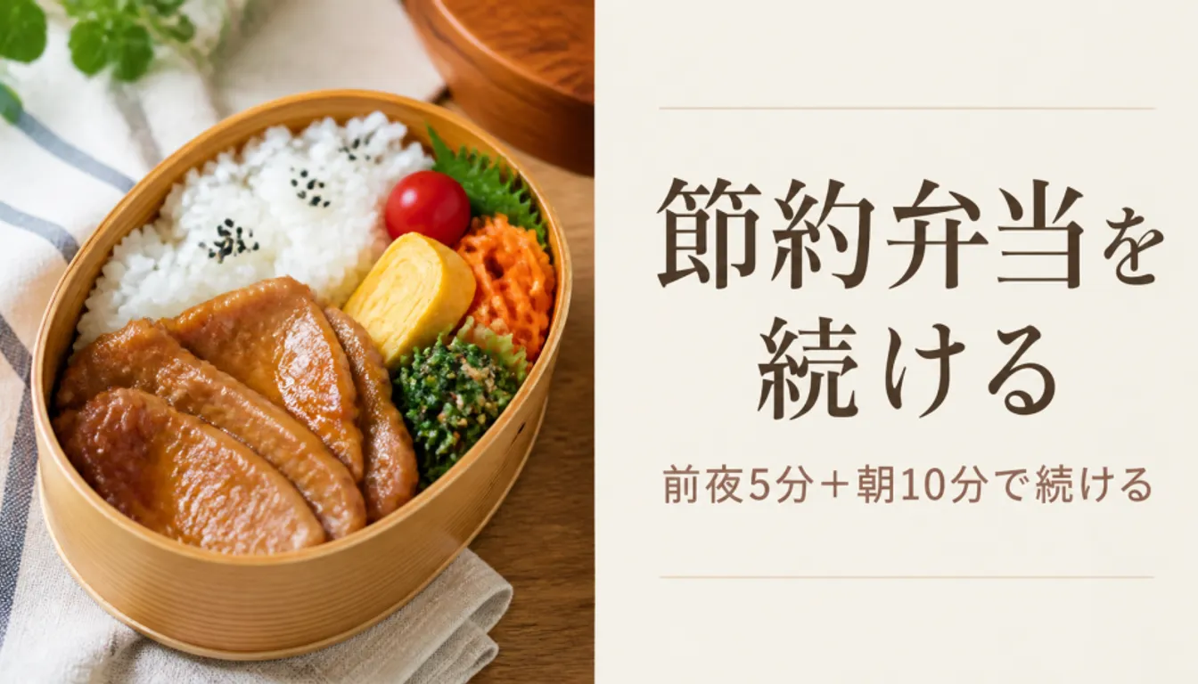 ごはんとおかずを詰めた手作りの節約お弁当