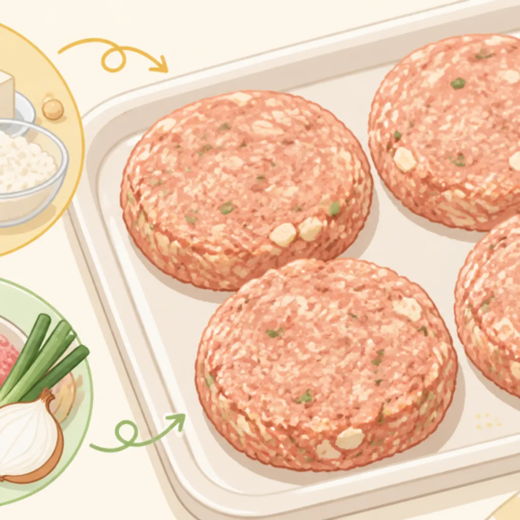 豆腐でかさ増ししたハンバーグのたねを成形したところ