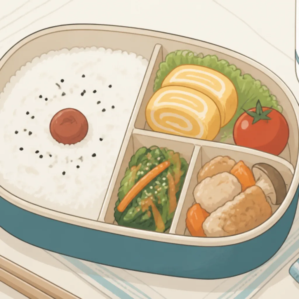 ごはんと作り置きのおかずを詰めた節約弁当