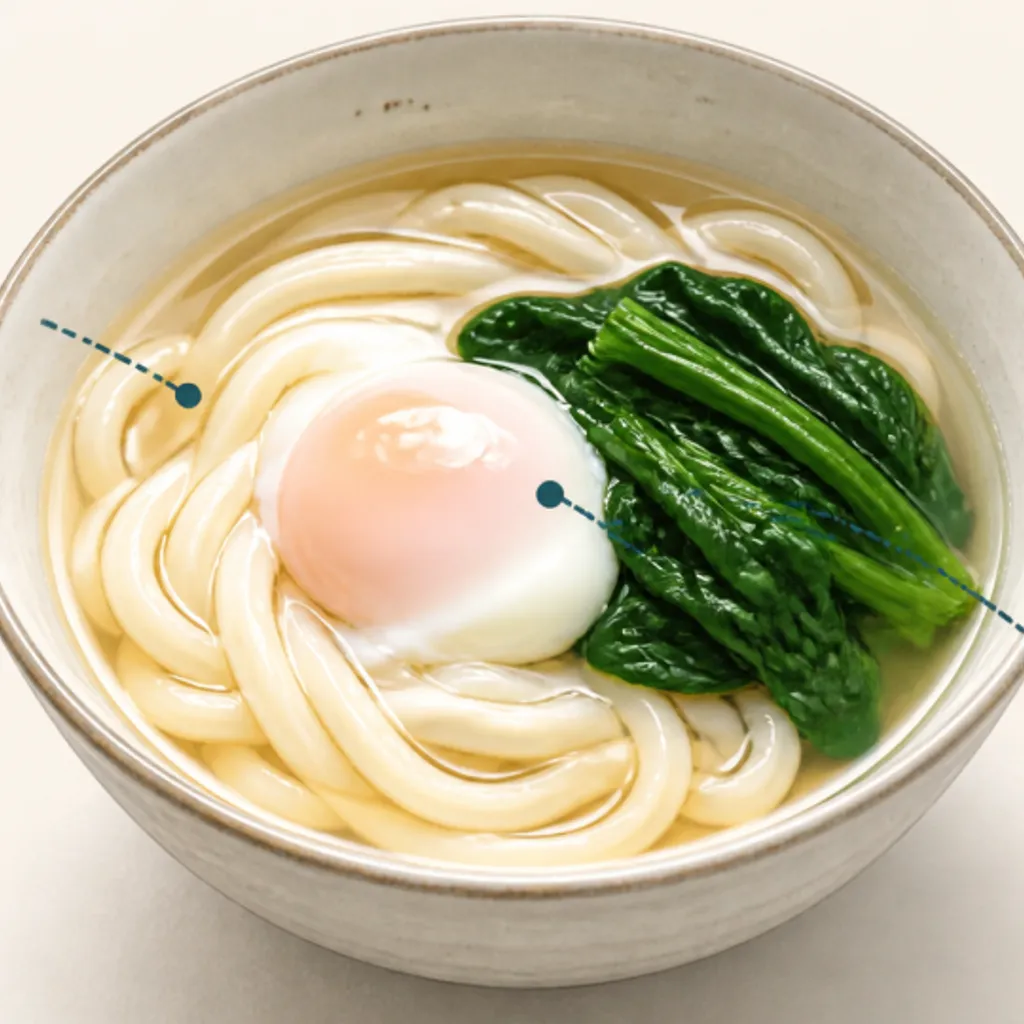 卵とほうれん草をのせた簡単なうどん