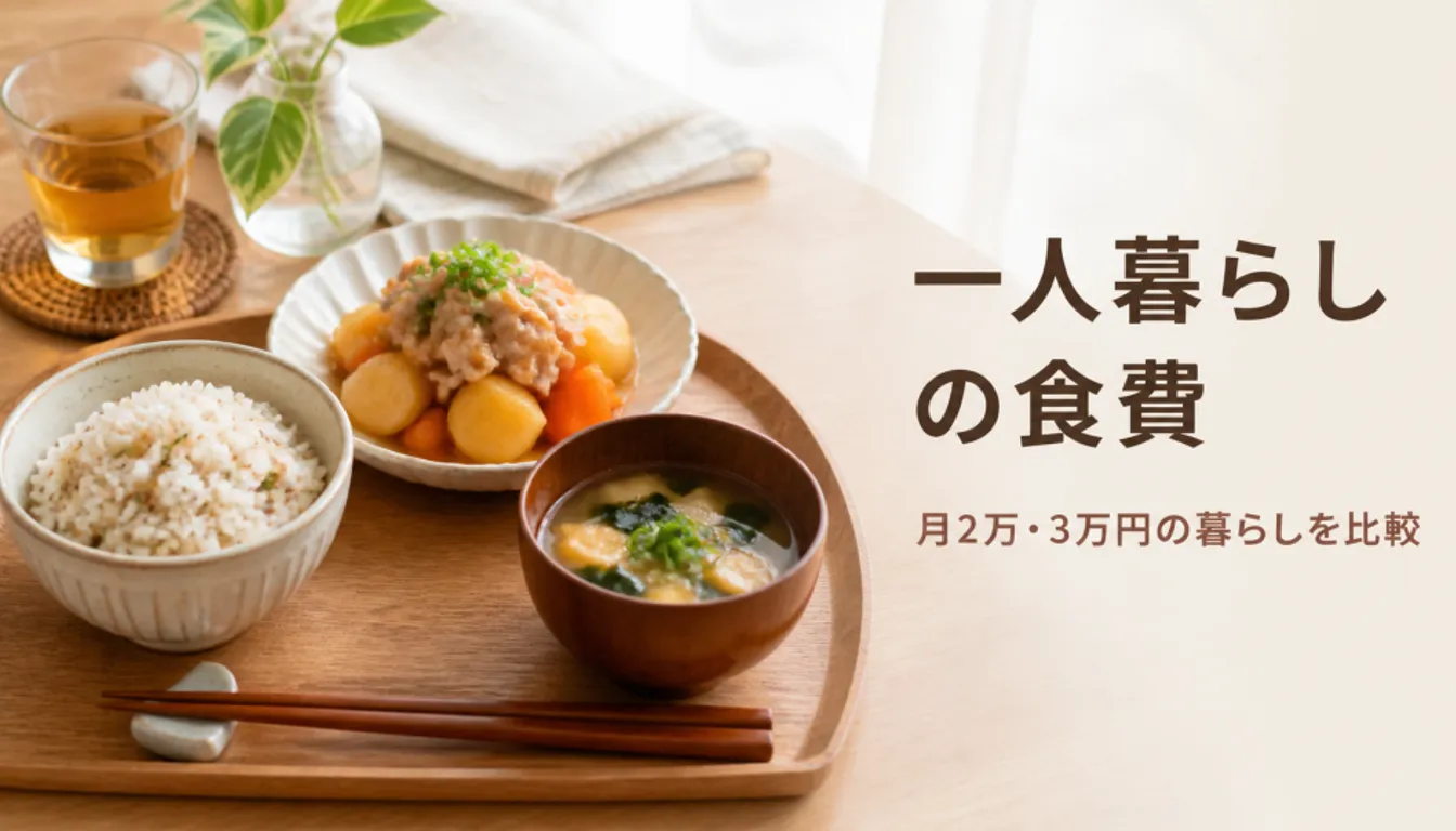 一人分の質素な手作り定食をのせた小さなトレー