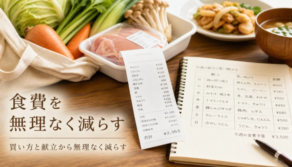 家計簿ノートとスーパーのレシート