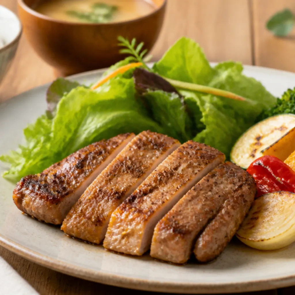 肉と野菜がそろった家庭の夕食プレート