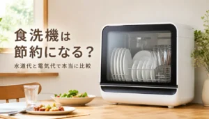 食器がセットされた卓上型の食器洗い乾燥機