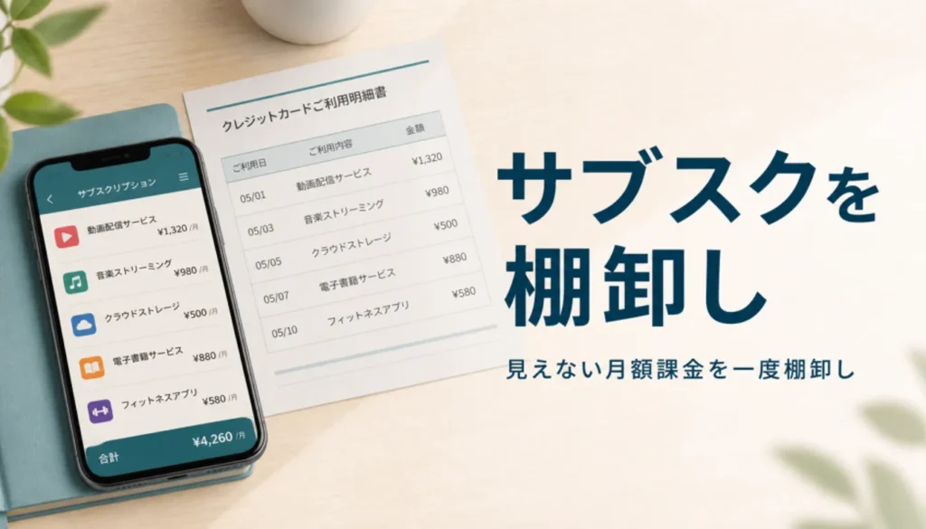 サブスク一覧を表示したスマホとカード明細