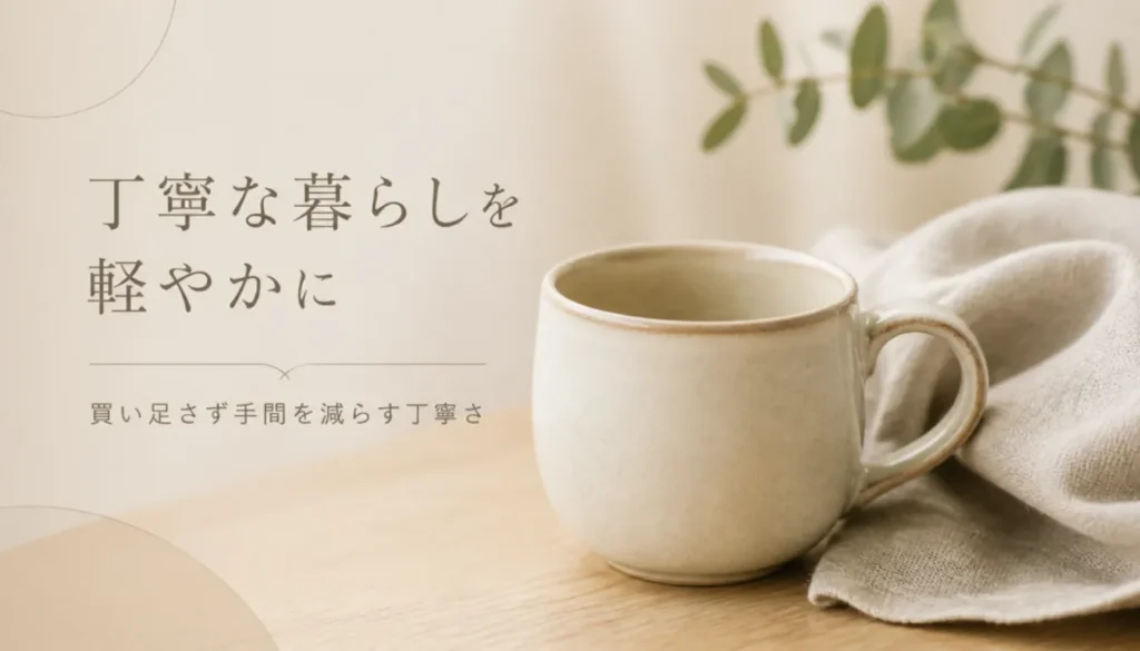 素朴なマグカップとたたまれたリネンの布